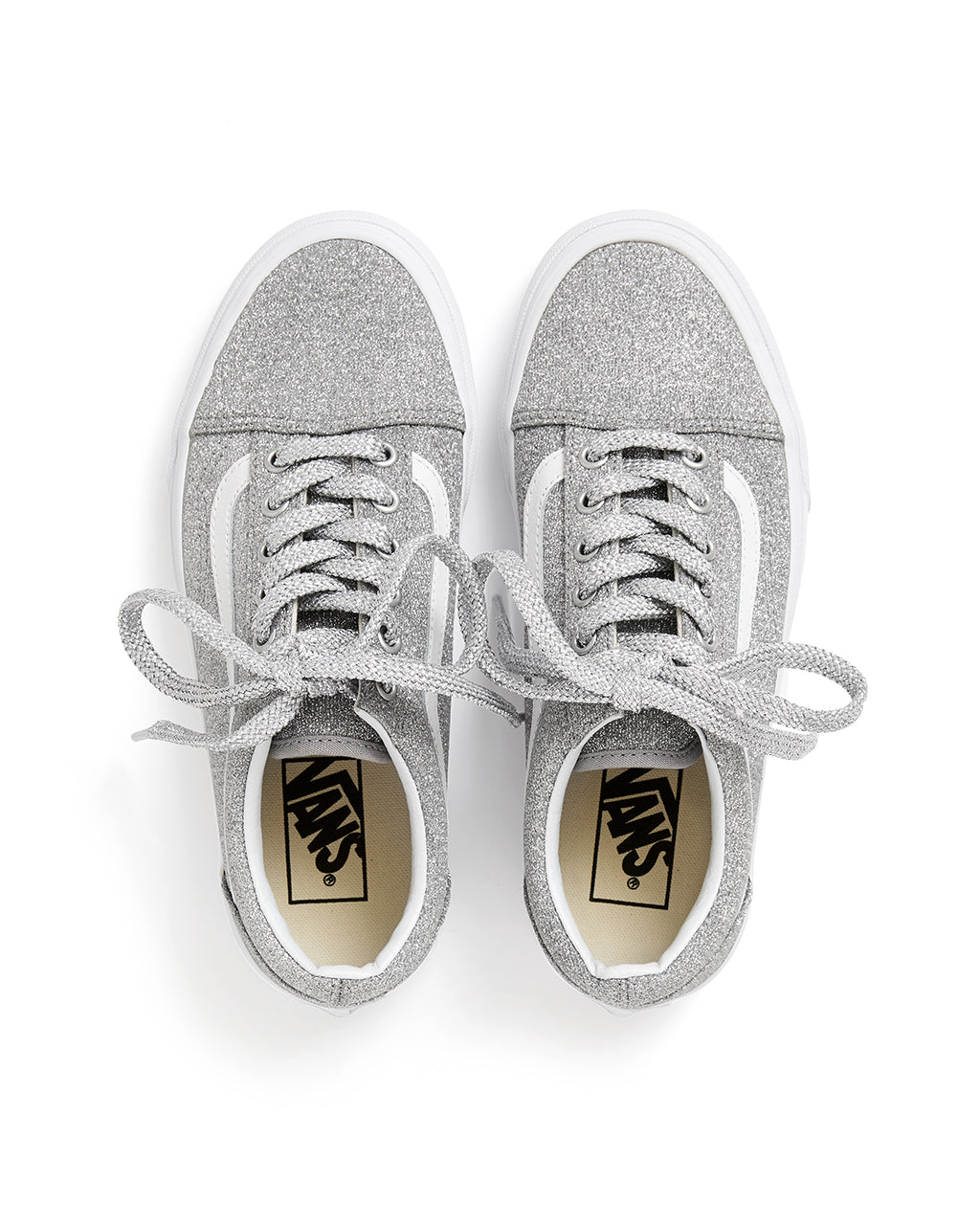 vans old skool silver & white glitter skate shoes