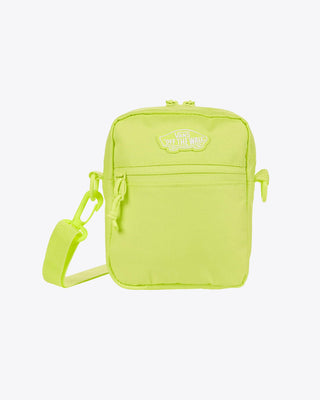 lime green crossbody bag with adjustable strap.