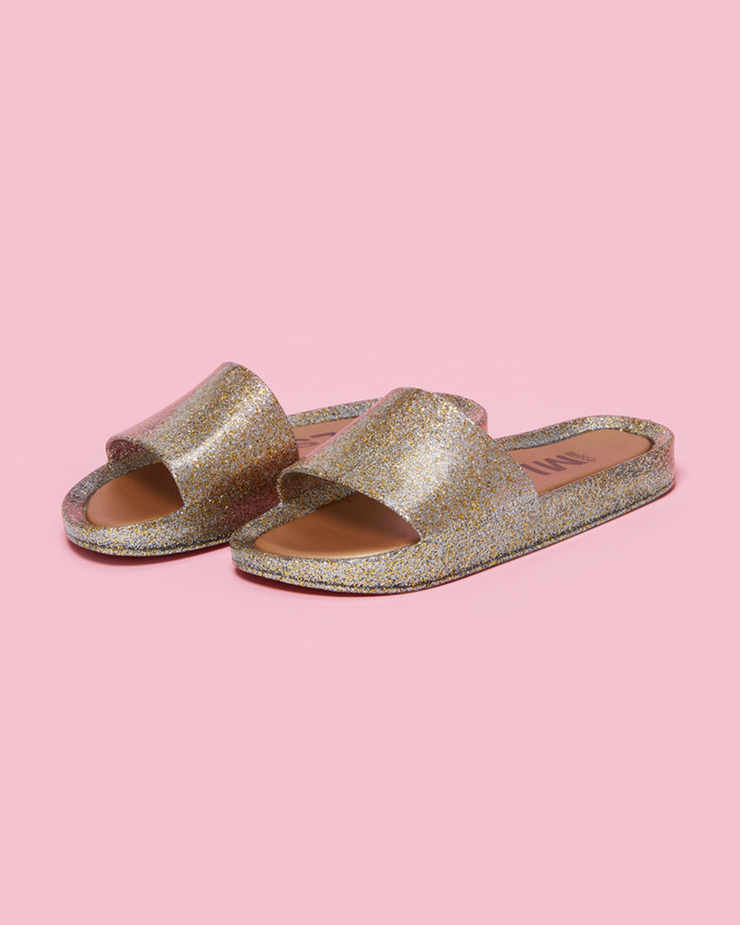 gold glitter slides by melissa shoes - shoes - ban.do