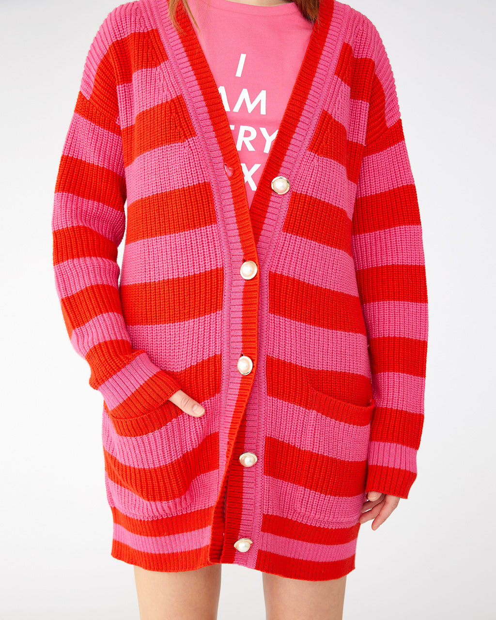Slouchy Cardigan Hot Pink Red Stripe By Ban Do Sweater Ban Do