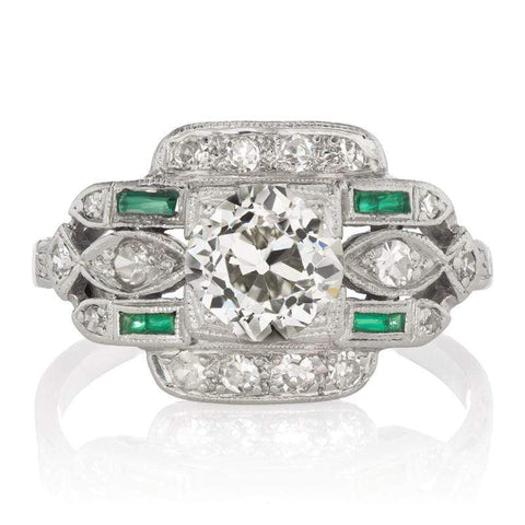 Art Deco ring with emerald accents