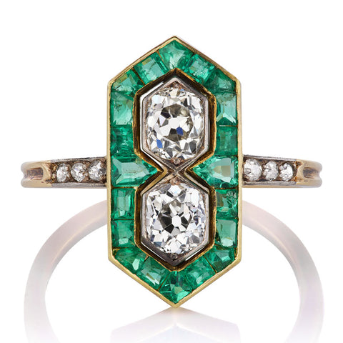 Diamond and Emerald Shield Ring