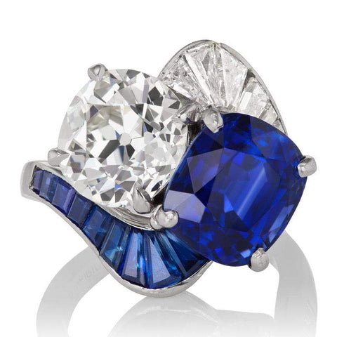 Art Deco Diamond Sapphire toi et moi ring