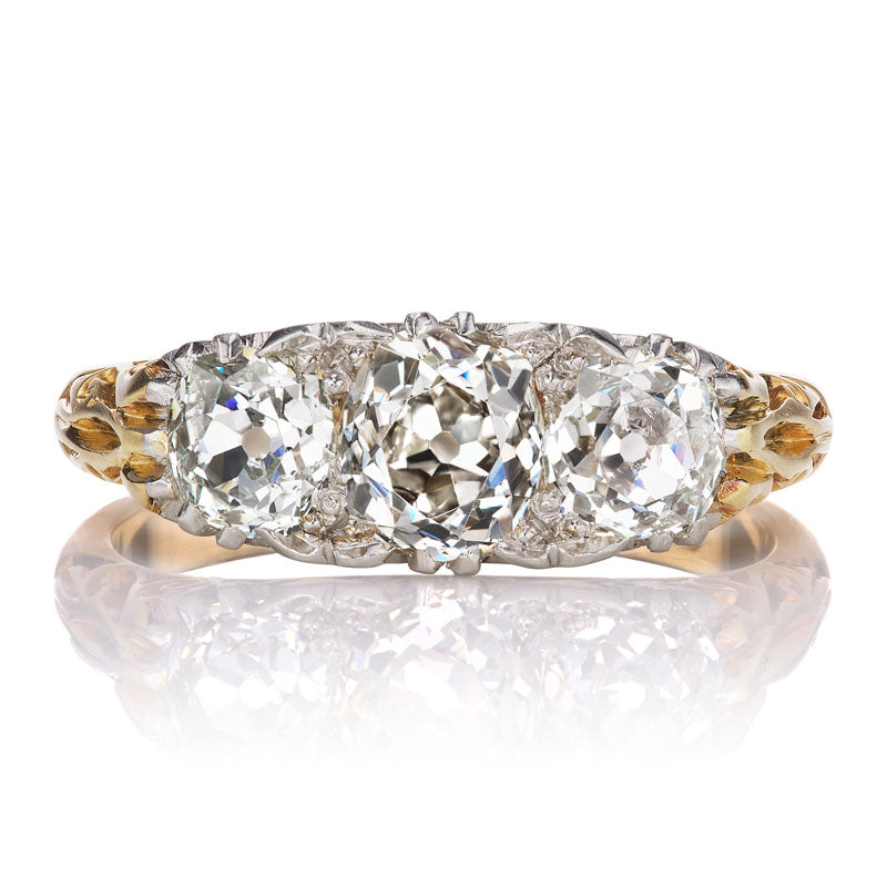 Vintage Three Stone Ring in Two-Tone Engraved Setting – Victor Barbone ...