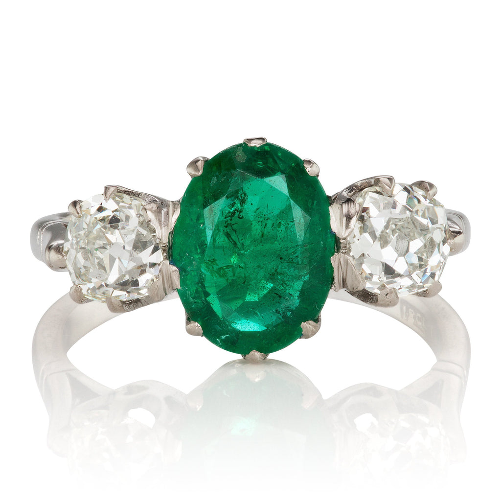 Oval Cut Emerald Engagement Ring With Diamonds | Victor Barbone