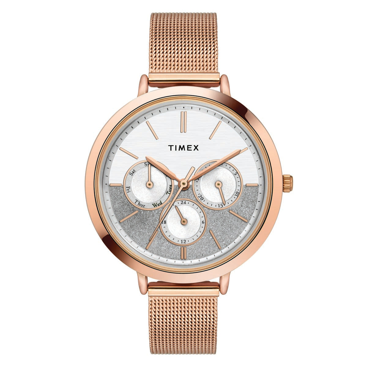 Rose Gold Dial Round Case 3 Hands Function Timex Classics Watch