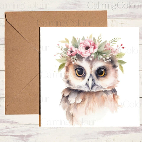 Owl Greeting Card | Birthday | Single Card | Wild Animal Card | Calming Colour