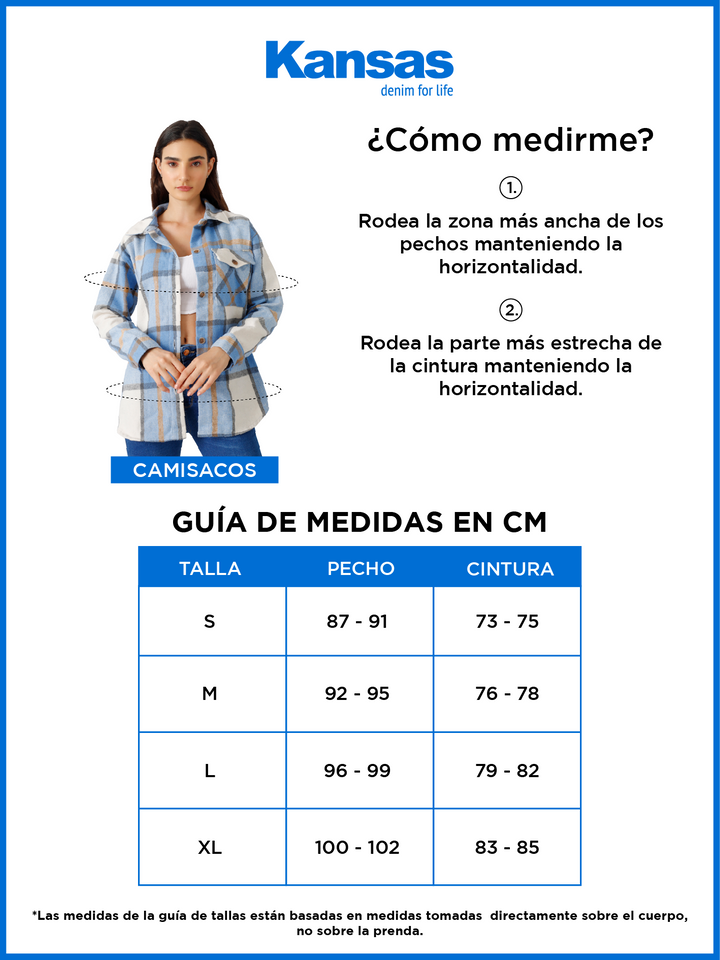 guia de tallas de camisaco damas