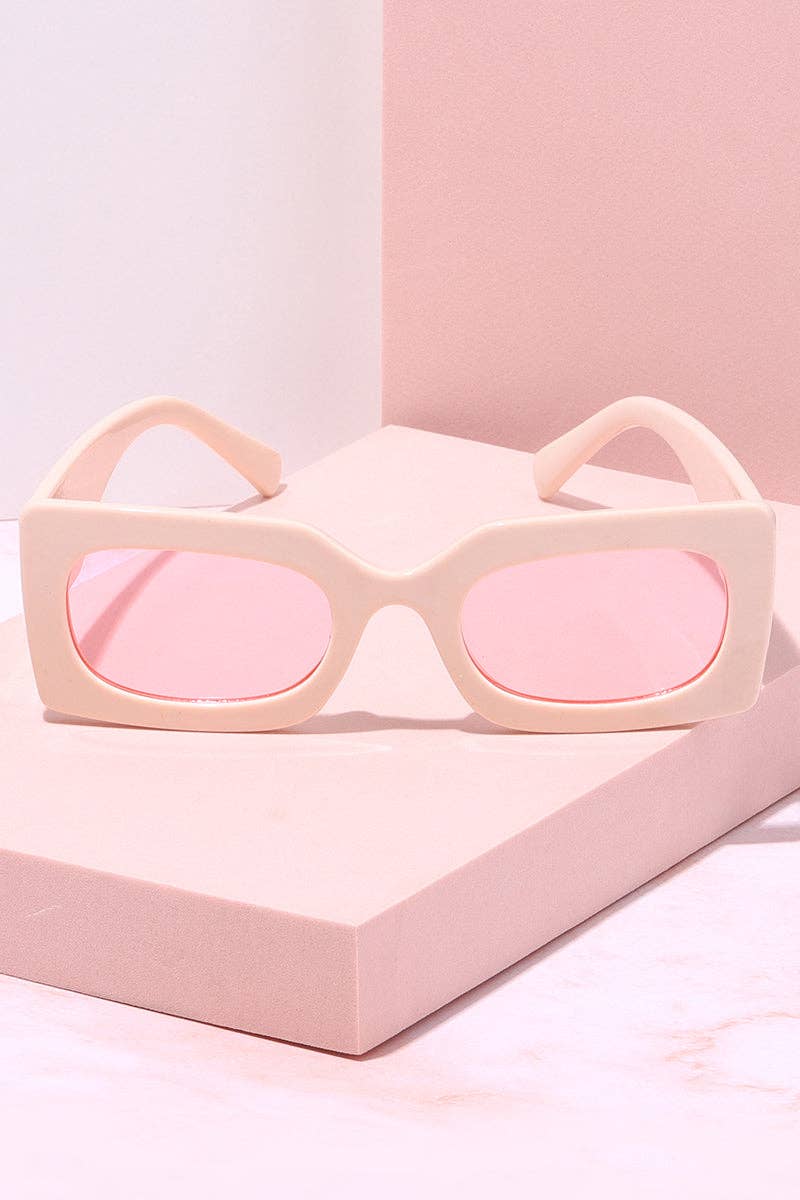 OOO Rectangle Frame Sunglasses | Bone/Pink