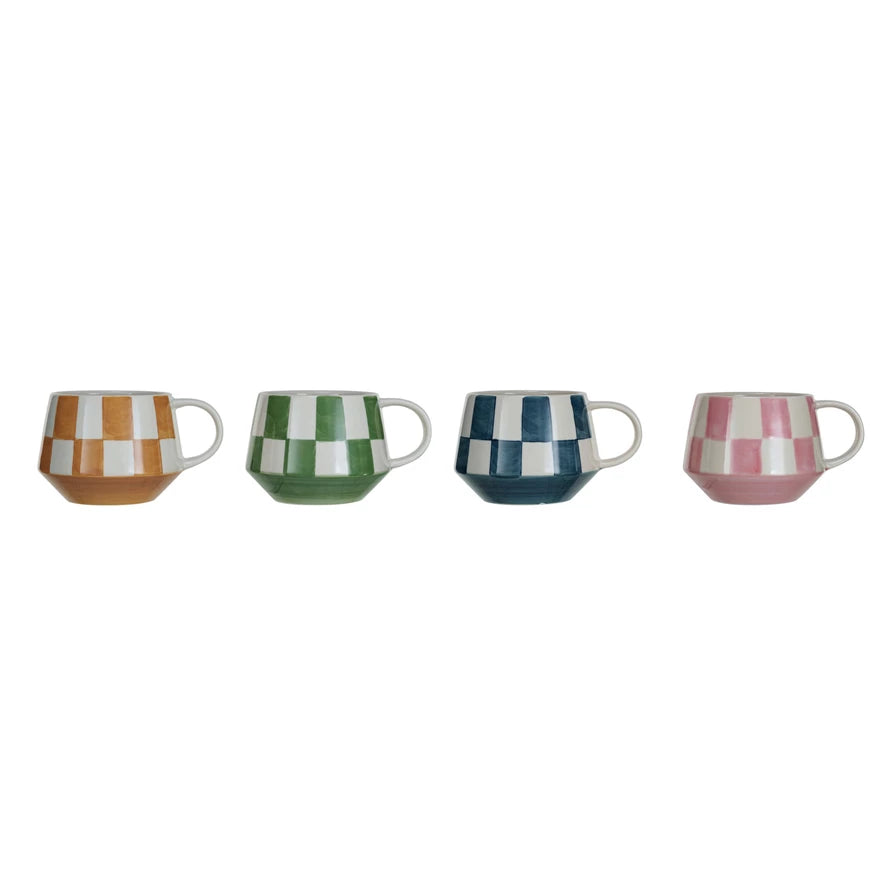 10 oz Stoneware Mug With Check Pattern | Navy
