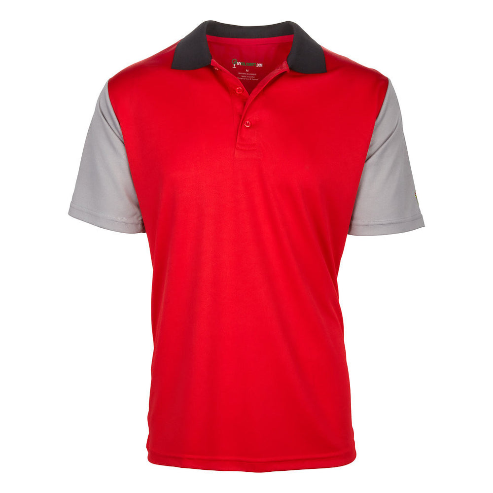 black and red golf shirt