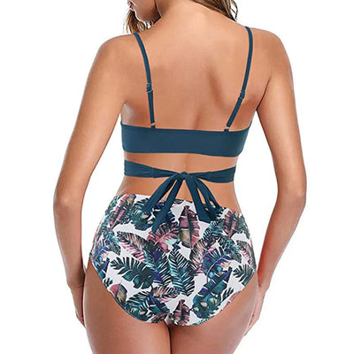 Women's Two Piece Swimsuits High Waisted Bikini Ruffle Front Knot Bathing Suit