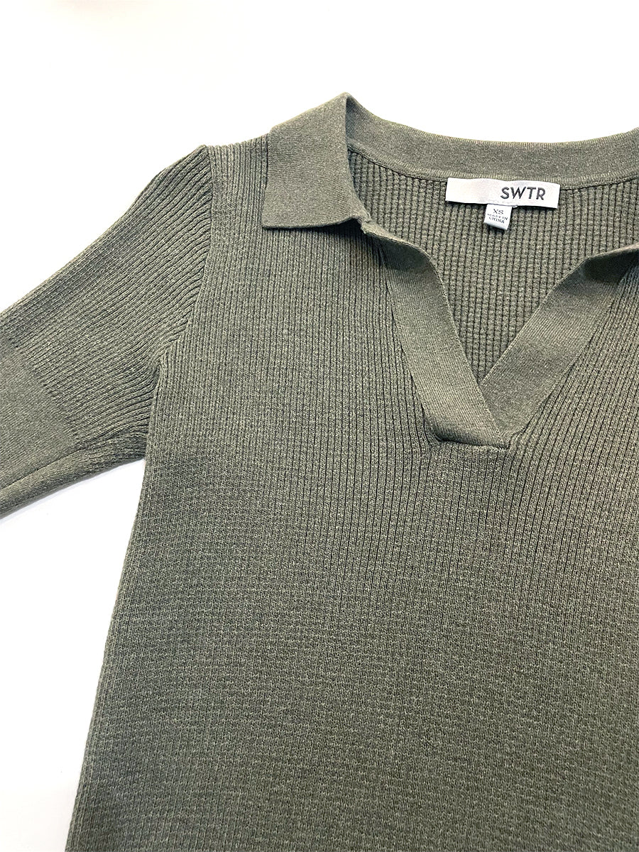 Rib Polo Sweater - Kelp