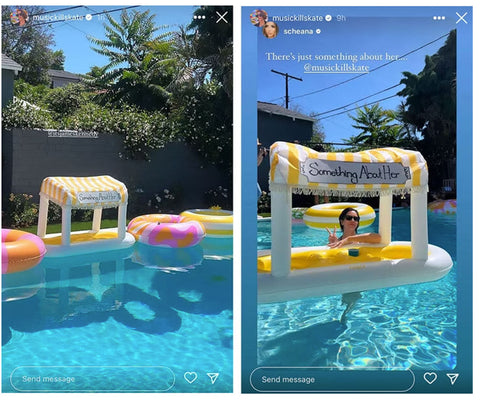 Katie Maloney posts a photo of herself in James Kennedy’s pool with a Something About Her FUNBOY floatie