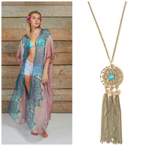 Turquoise Kimono and Accent Jewellery