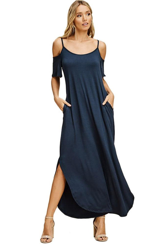 Silky Wraparound Maxi Dress with Bishop Sleeves and Thigh Slips