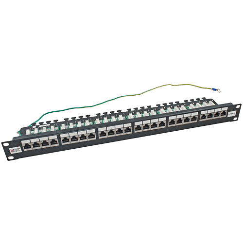 Black CAT6a Shielded Patch Panel 24 port 1U Rackmount Vertical Punch