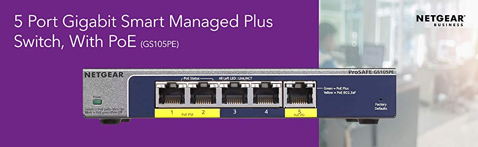 Netgear GS105PE ProSAFE Plus 5-Port Gigabit PoE Switch