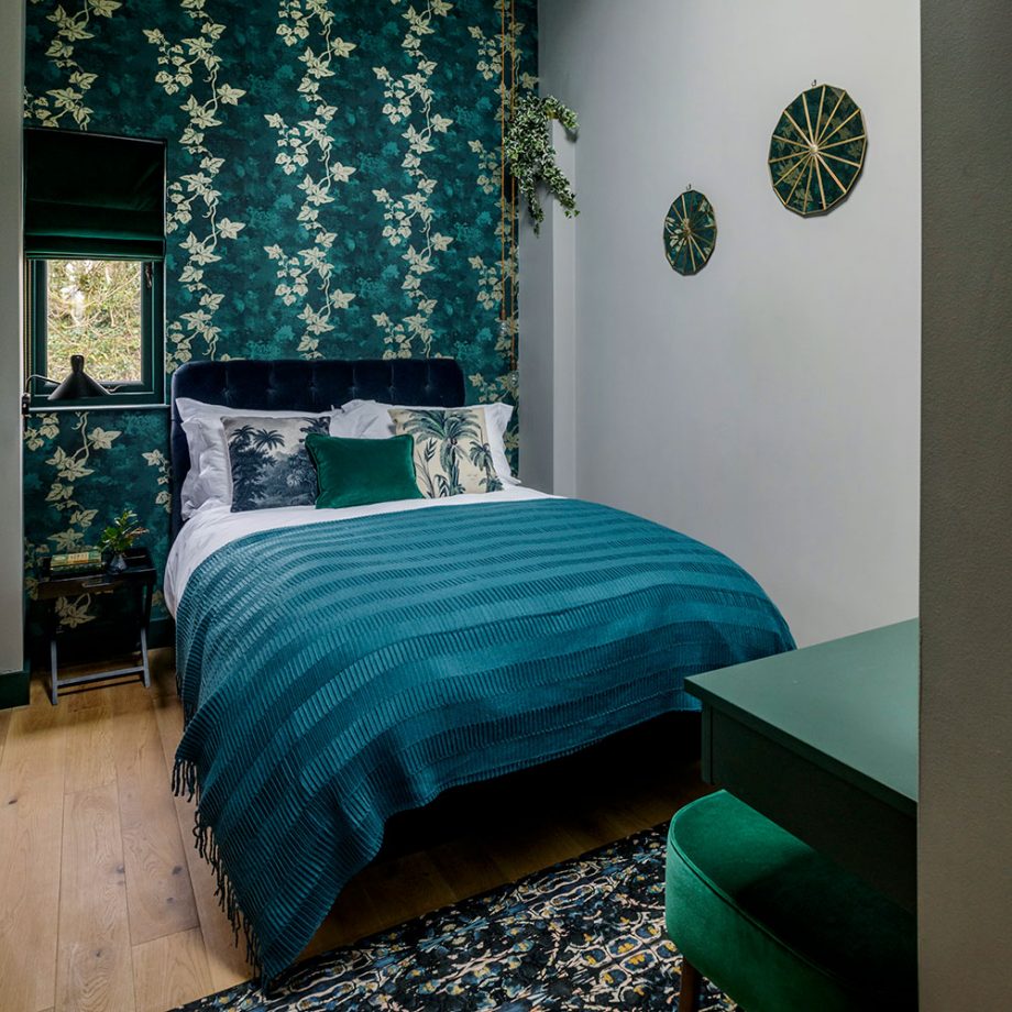 Collage showcasing bold and beautiful teal bedroom ideas