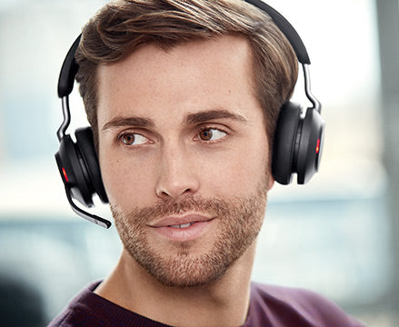 Close up of man wearing headset