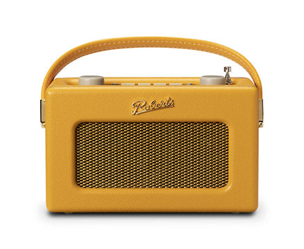 Front view of yellow Roberts Revival Uno radio