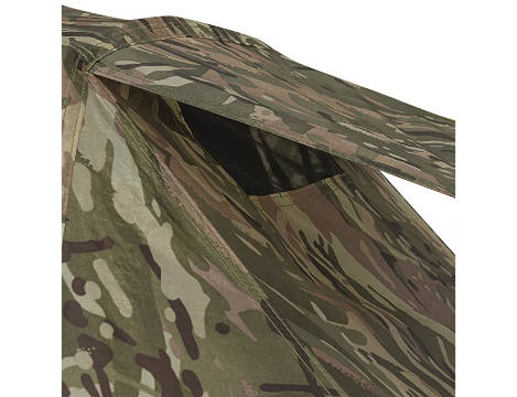 Side of camouflage-patterned tent