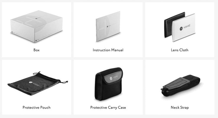 Chart showing included binocular accessories