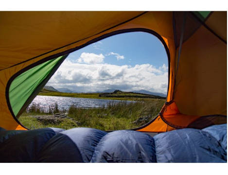 View of lake from inside tent