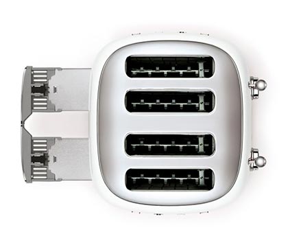 Top-down view of white Smeg 4-slice toaster