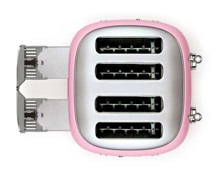Top-down view of pink Smeg 4-slice toaster