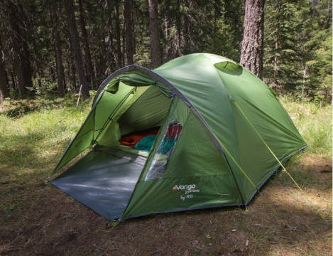 Green Vango tent in woods