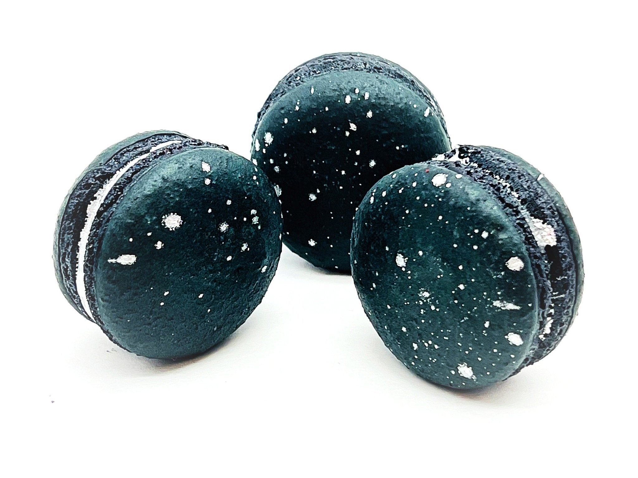 Luxe Mac | Black Macaron with Silver Splatter | Available in 6, 12 and 24 Pack
