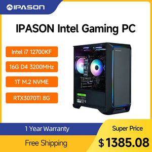IPASON High-Performance Gaming Computer 11th Gen i7 12700F RTX3070TI Upgraded Version 500G M.2 SSD Desktop Cyberpunk Gaming PC - PAYSPIN - I7 Water Cooler