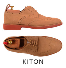 KITON NAPOLI BEIGE SUEDE BROGUE DERBY BUCK WINGTIP SHOES UK 9 NEW US 10