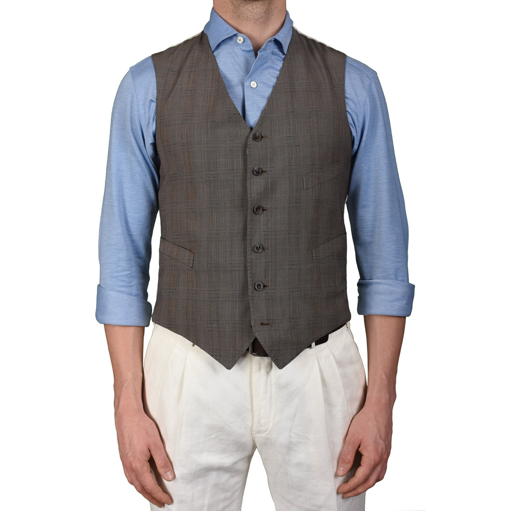 BOGLIOLI Milano Taupe Prince of Wales Wool 6 Buttons Vest Waistcoat NE ...