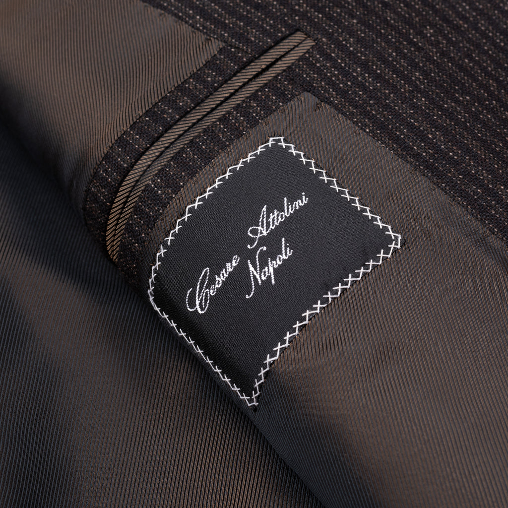 CESARE ATTOLINI Napoli Handmade Dark Brown Striped Wool Suit EU 52 NEW ...