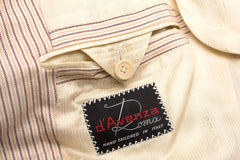D'AVENZA Roma Handmade Beige Striped Linen Wool Cotton Jacket NEW US 40
