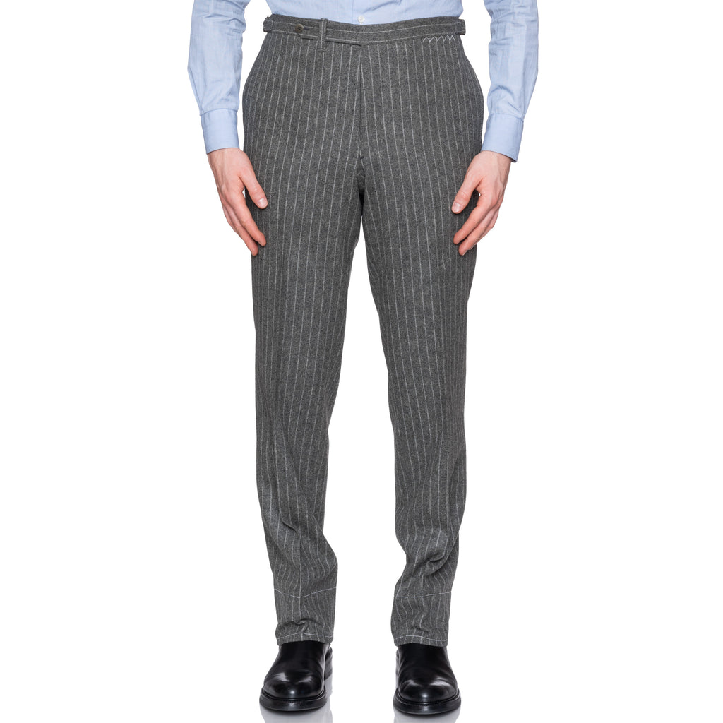 CESARE ATTOLINI Gray Striped Lambswool Cashmere Flannel Soft Suit 52 N ...