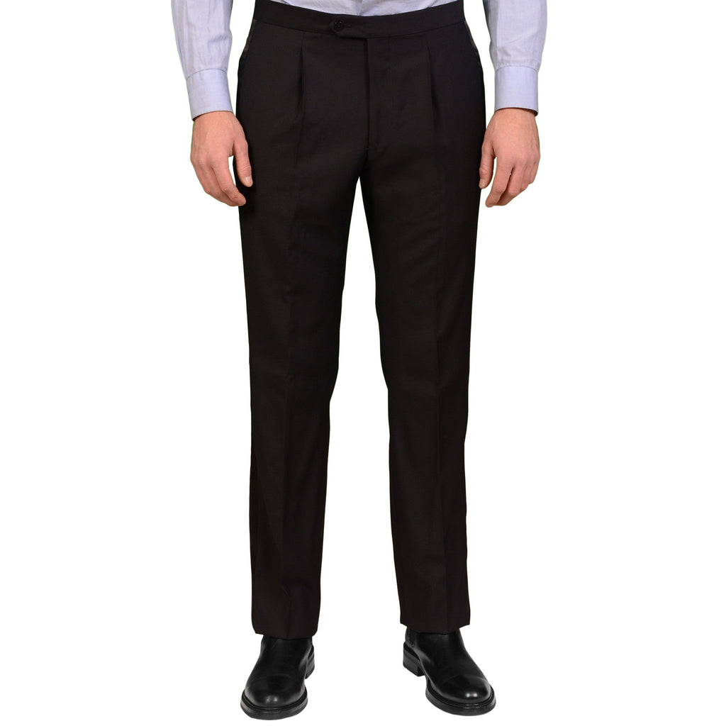 ADRIANO FRACASSI Black Wool Single Pleated Dress Pants 34 NEW 50 Class ...