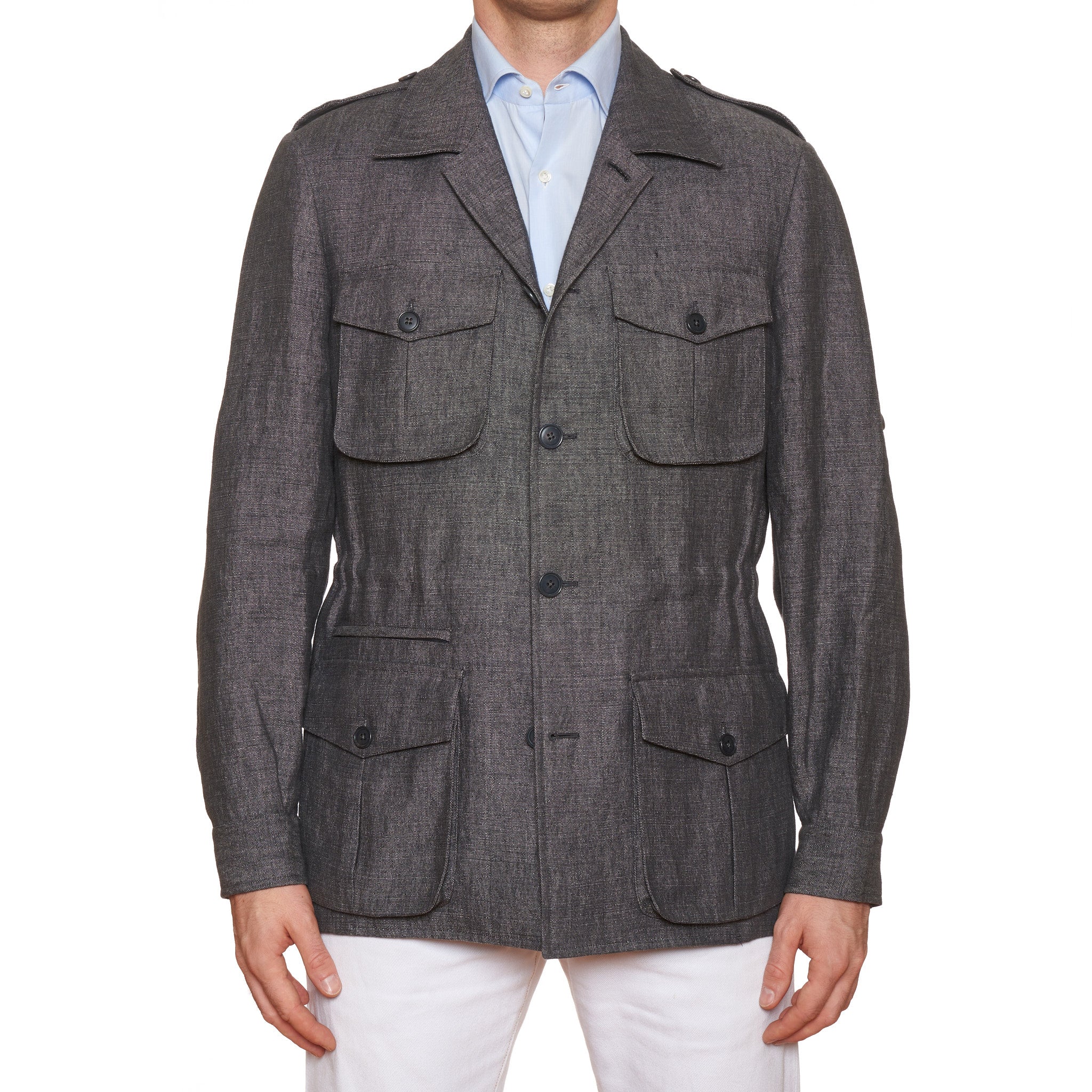 BELVEST Handmade Gray Linen Unlined Field Jacket Coat EU 50 NEW US 40 ...