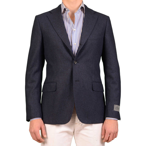 BELVEST JACKETINTHEBOX Navy Blue Houndstooth Wool Cashmere Blazer Jack ...