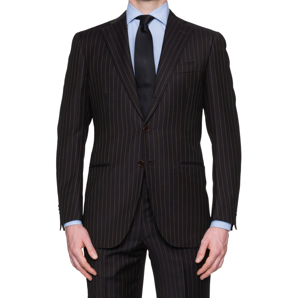 CESARE ATTOLINI Napoli Chocolate Brown Striped Wool Suit EU 48 NEW US ...