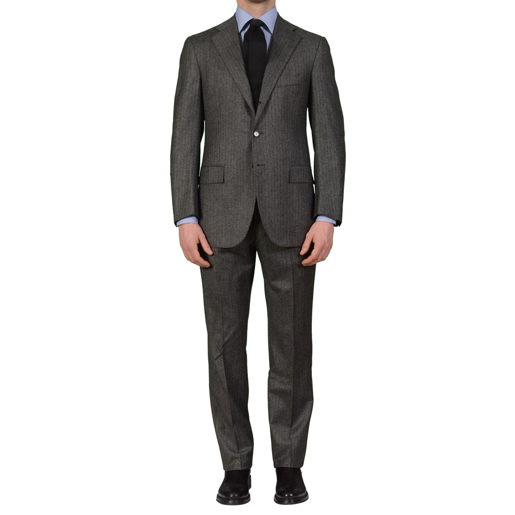CESARE ATTOLINI Napoli Gray Herringbone Wool-Cashmere Flannel Suit EU ...
