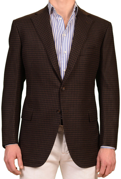CESARE ATTOLINI Handmade Brown Plaid Wool Cashmere Blazer Jacket EU 56