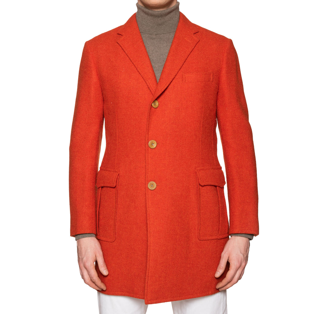 D'AVENZA Handmade Orange Wool Tweed Unlined Coat EU 48 NEW US S ...