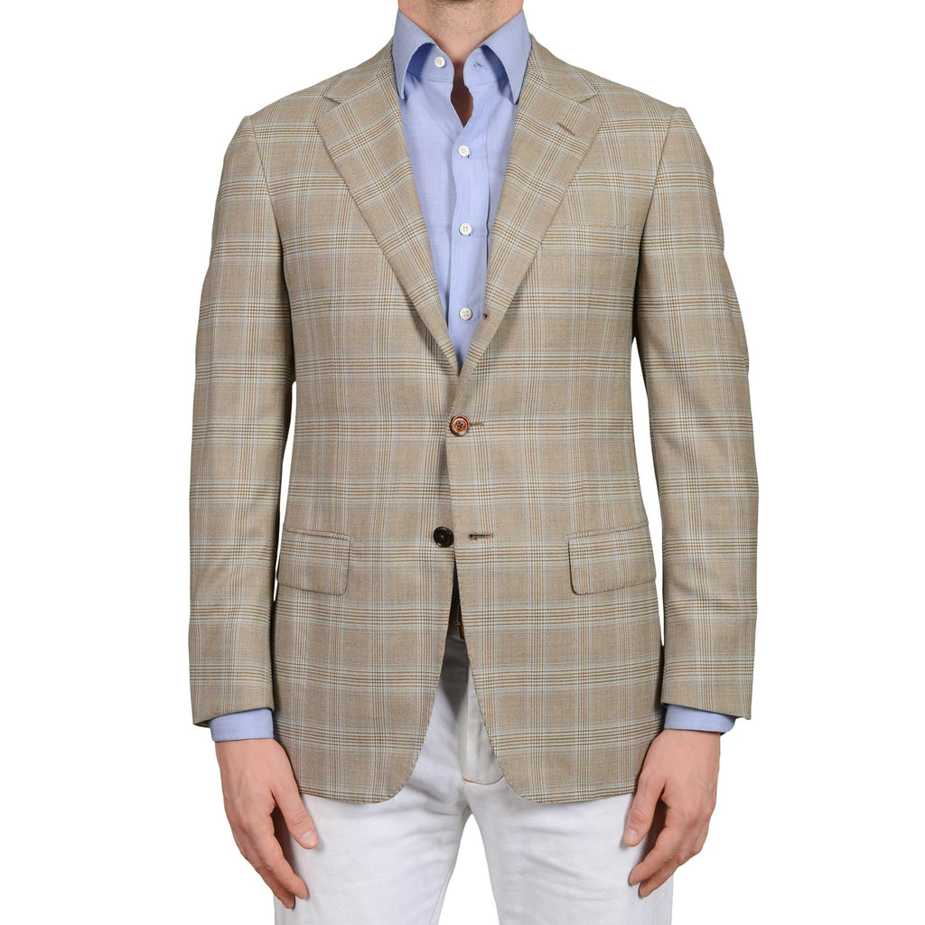 D'AVENZA Roma Handmade Taupe Plaid Wool Jacket Sport Coat NEW – SARTORIALE