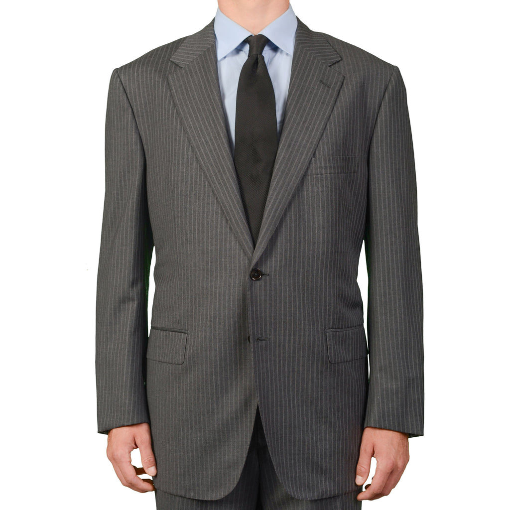 D'AVENZA for ACCADEMYA Handmade Gray Striped Wool Suit EU 60 NEW US 50 ...