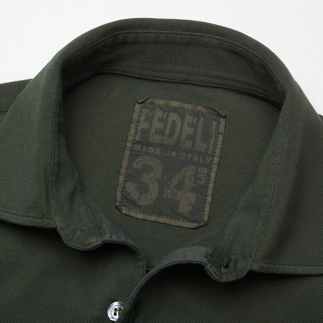 FEDELI 34 LAB Solid Green Cotton Pique Long Sleeve Polo Shirt EU 46 NEW US XS