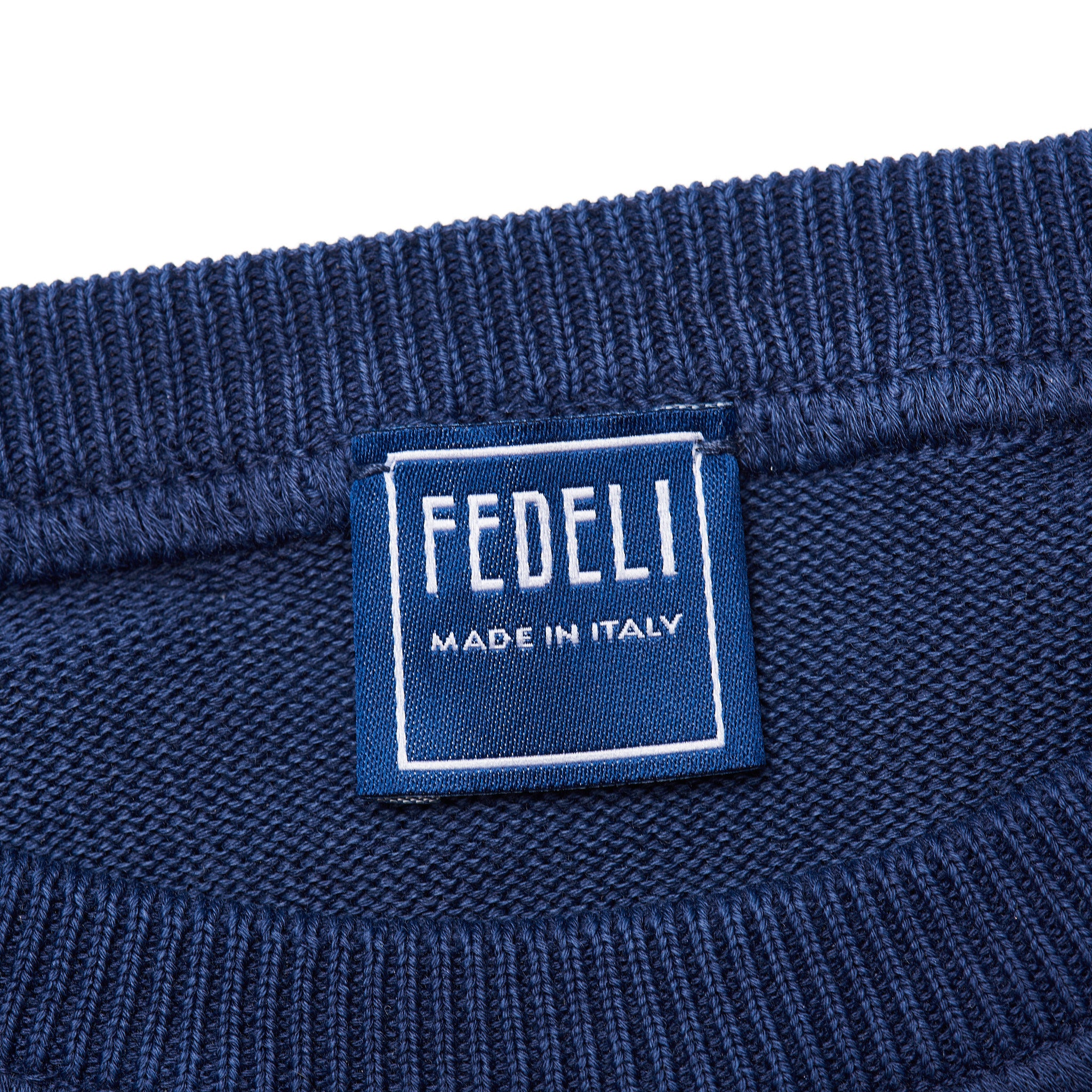 FEDELI Solid Blue Cotton Crewneck Sweater EU 56 NEW US 2XL