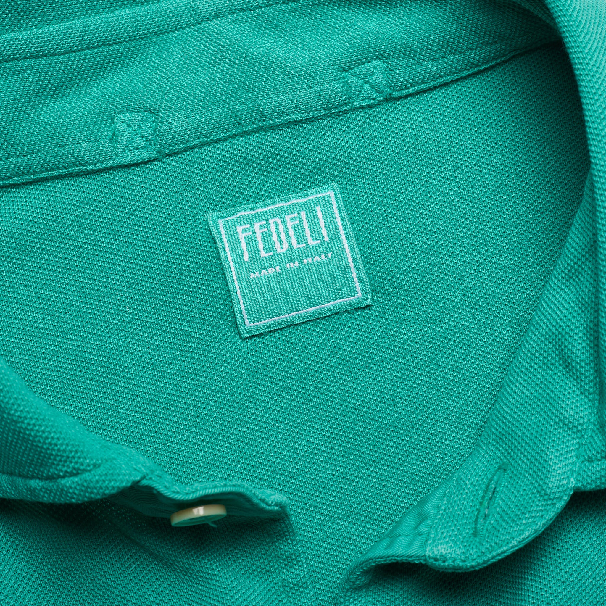 FEDELI Solid Emerald Green Cotton Pique Long Sleeve Polo Shirt NEW